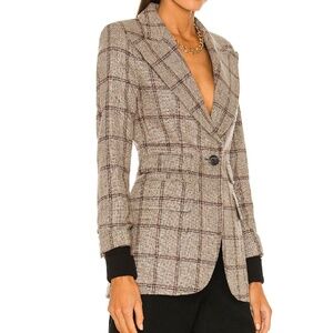 SMYTHE Birkin Rib Cuff Blazer Greige Grid and Black